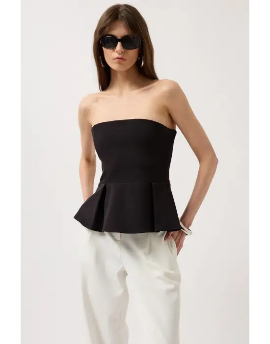 Pileli Straplez Bluz