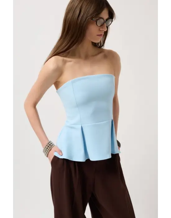 Pileli Straplez Bluz