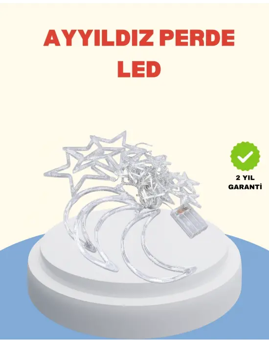Pilli Çalışan Yıldız Ay Perde Led Işık 2 Modlu Dekorasyon