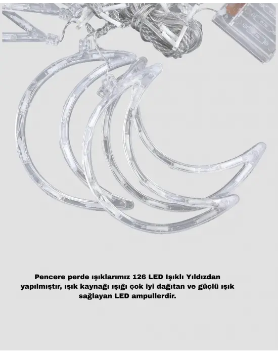 Pilli Çalışan Yıldız Ay Perde Led Işık 2 Modlu Dekorasyon