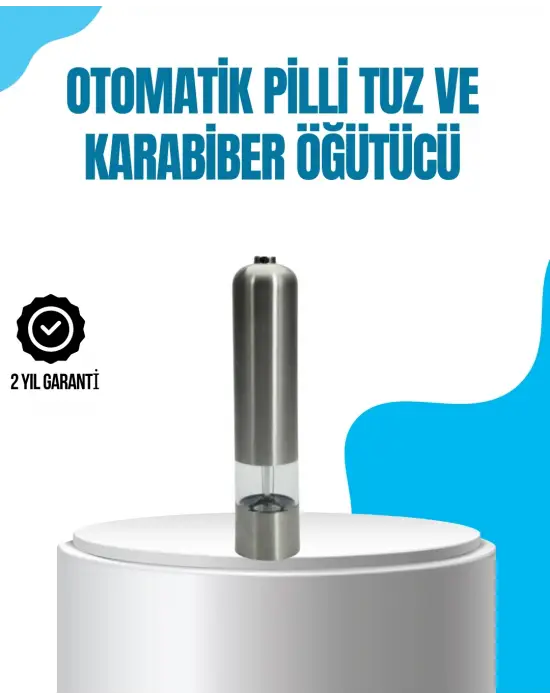 Pilli Otomatik Baharat Değirmeni Tek Tuşla Kolay Kullanım