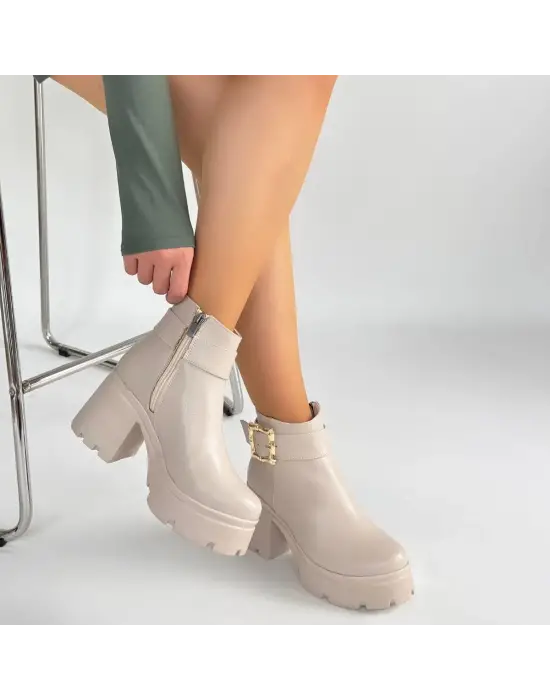 Pinma Bej Cilt Topuklu Bot