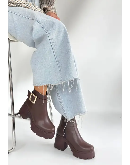 Pinma Kahverengi Cilt Topuklu Bot