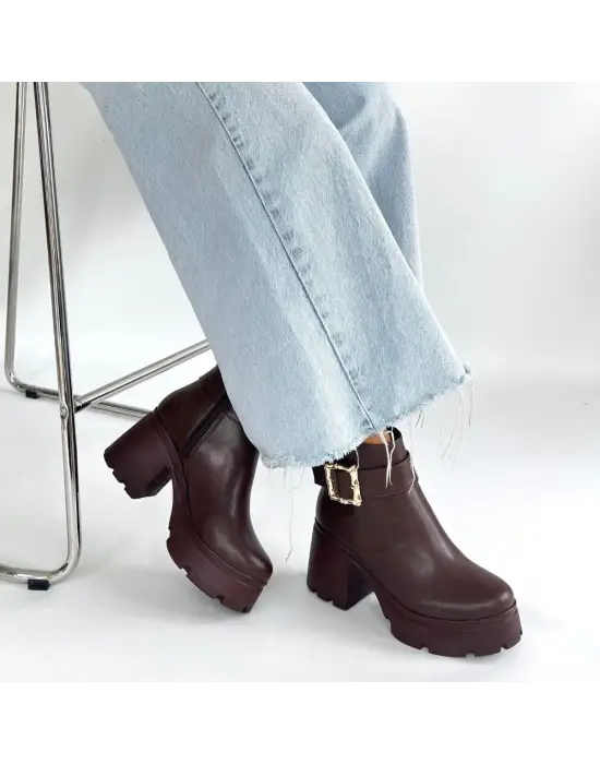 Pinma Kahverengi Cilt Topuklu Bot