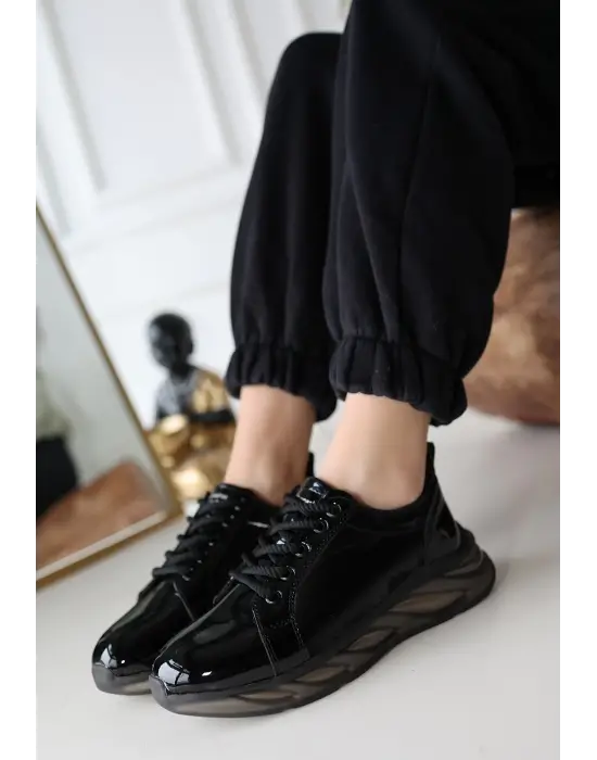 Spor Siyah Rugan Gri Ayakkabı