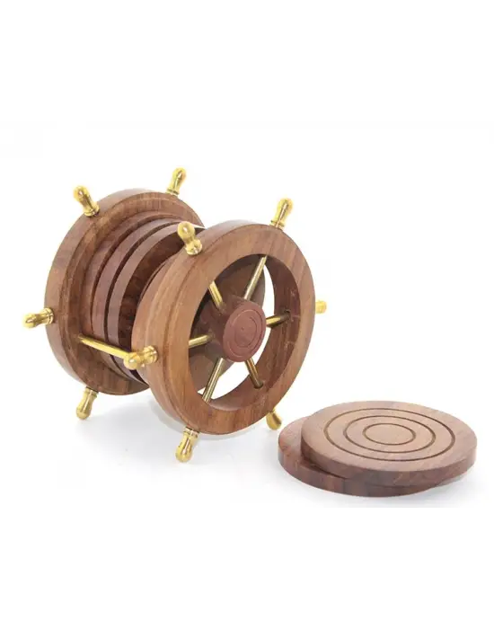 Pirinç Dümenli Ahşap Bardak Altı