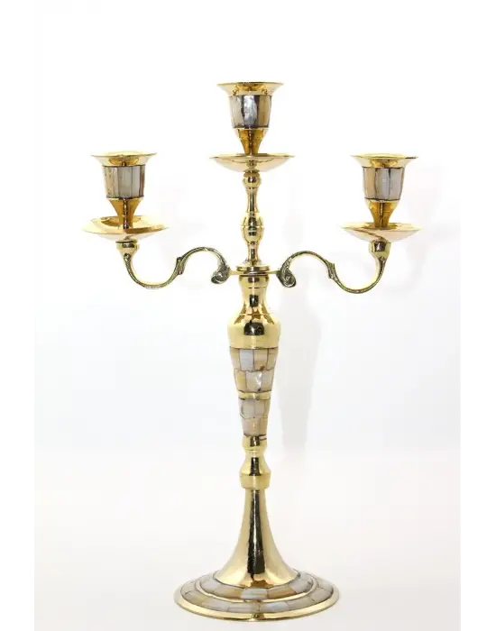 Pirinç Sedefli 3lü Şamdan Model 1