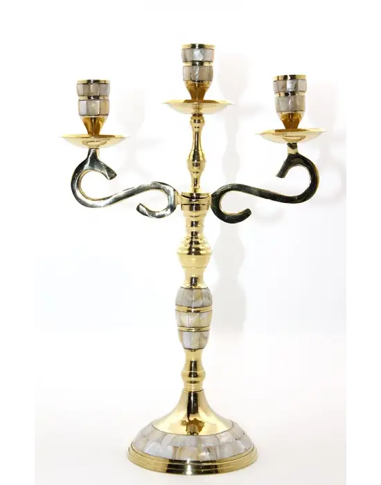 Pirinç Sedefli 3lü Şamdan Model 3