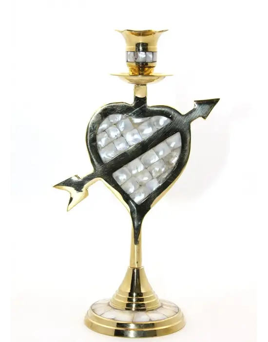 Pirinç Sedefli Tekli Şamdan 20 Cm