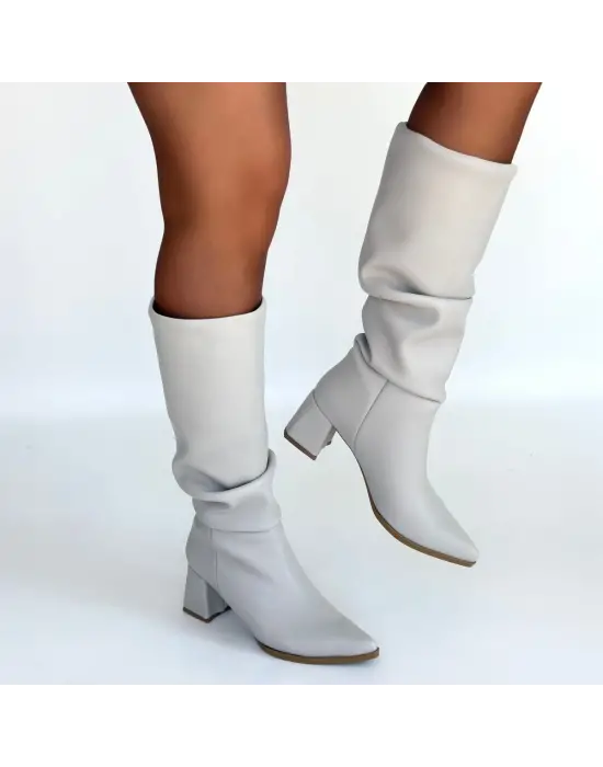 Pitay Bej Cilt Topuklu Çizme