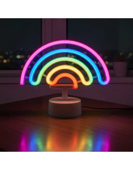 Plastik Gökkuşağı Neon LED Işık – Dekoratif Renkli Masaüstü ve Ambiyans Aydınlatması
