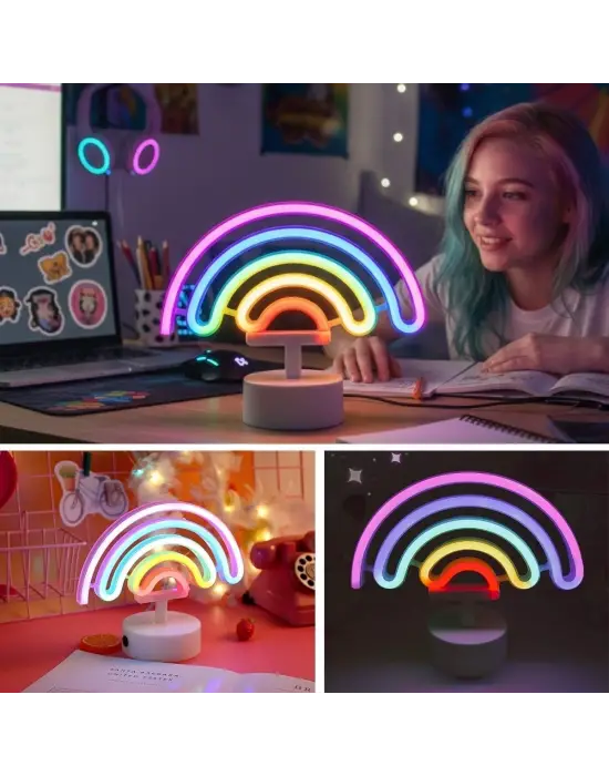Plastik Gökkuşağı Neon LED Işık – Dekoratif Renkli Masaüstü ve Ambiyans Aydınlatması
