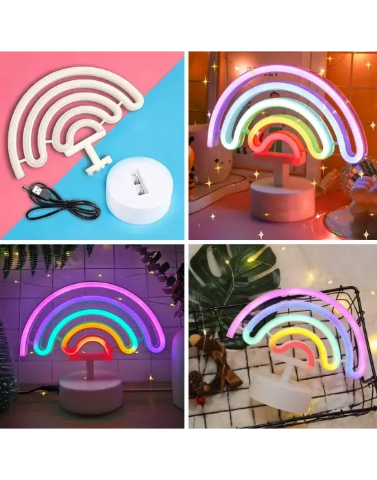 Plastik Gökkuşağı Neon LED Işık – Dekoratif Renkli Masaüstü ve Ambiyans Aydınlatması