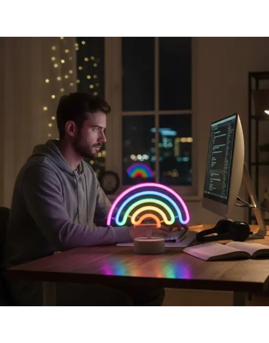 Plastik Gökkuşağı Neon LED Işık – Dekoratif Renkli Masaüstü ve Ambiyans Aydınlatması