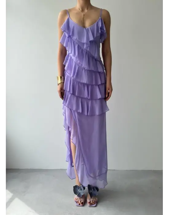 Ples Yırtmaç Detaylı Elbise