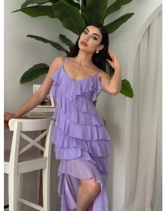 Omarı Şık Yırtmaç Detaylı Siyah Elbise