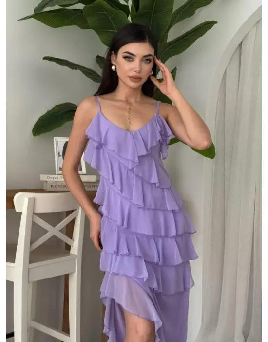 Omarı Şık Yırtmaç Detaylı Siyah Elbise