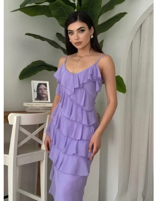 Omarı Şık Yırtmaç Detaylı Siyah Elbise