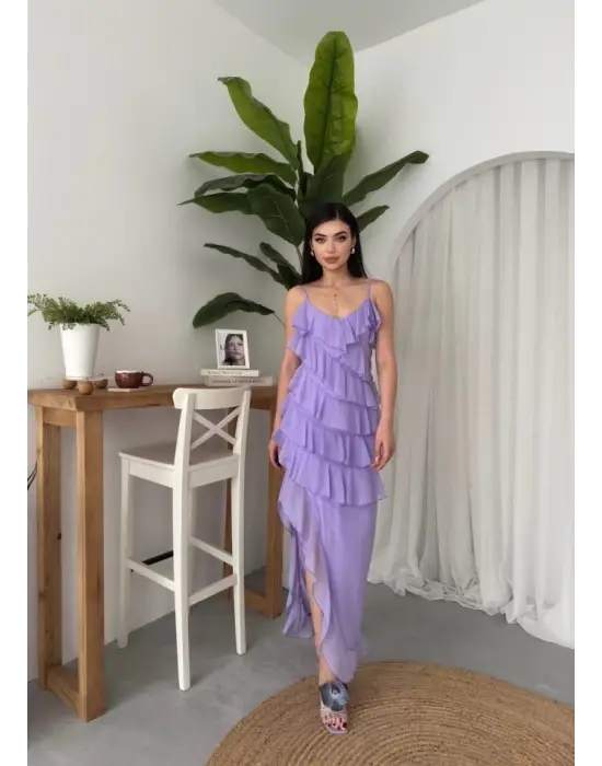 Omarı Şık Yırtmaç Detaylı Siyah Elbise