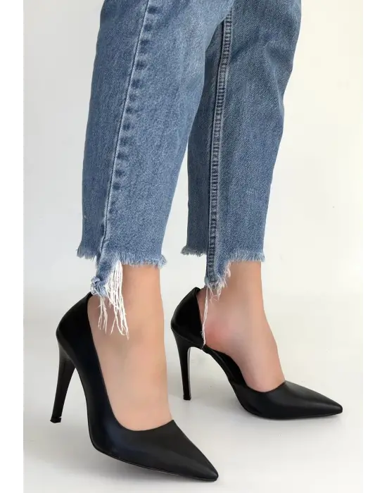 Pley Siyah Cilt Stiletto Ayakkabı