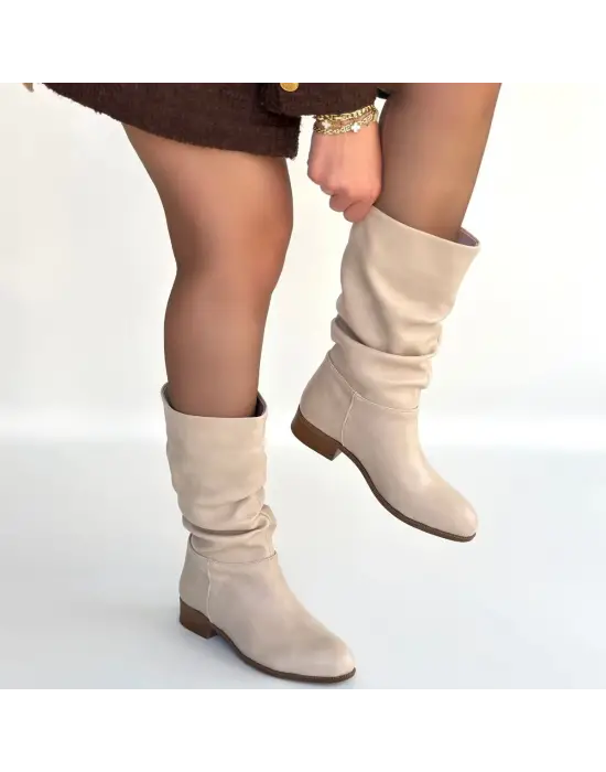 Plod Bej Cilt Körüklü Çizme