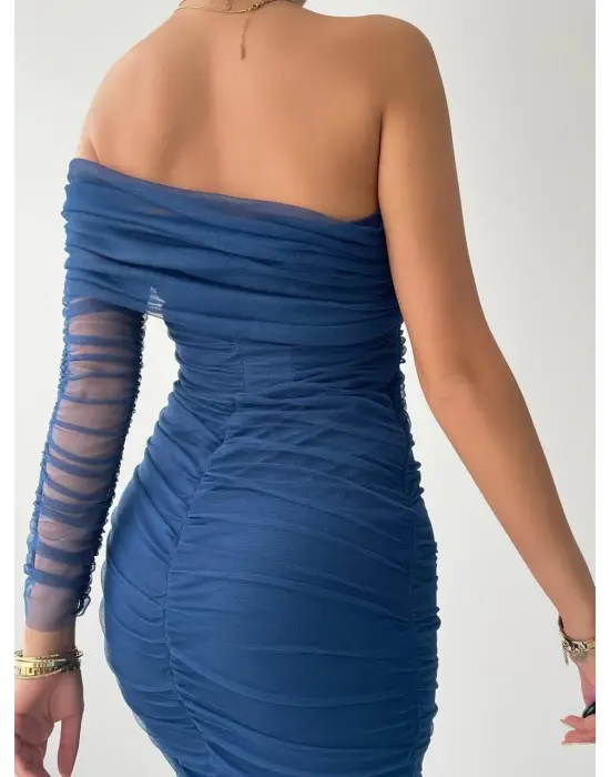 Omarı Tek Omuz Tül Elbise Modası