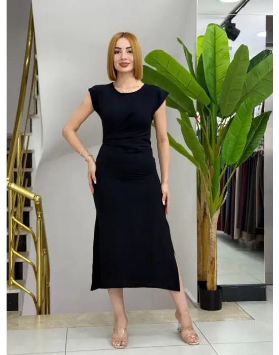 Omarı Aerobin Elbise - Yırtmaçlı, Belden Bağcıklı Kadın Elbisesi