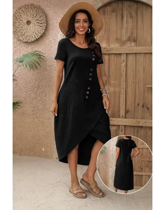 Omarı Düğme Detaylı Kadın Müslim Elbise