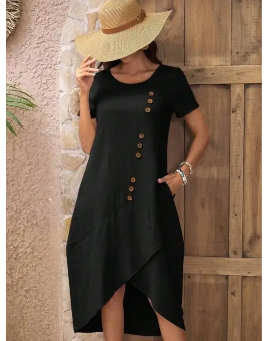 Omarı Düğme Detaylı Kadın Müslim Elbise