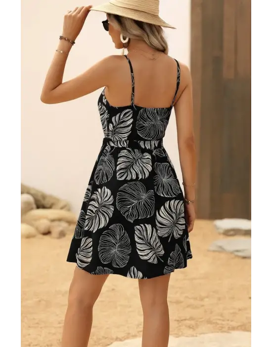 Omarı Kruvaze Yakalı Desenli Süprem Elbise