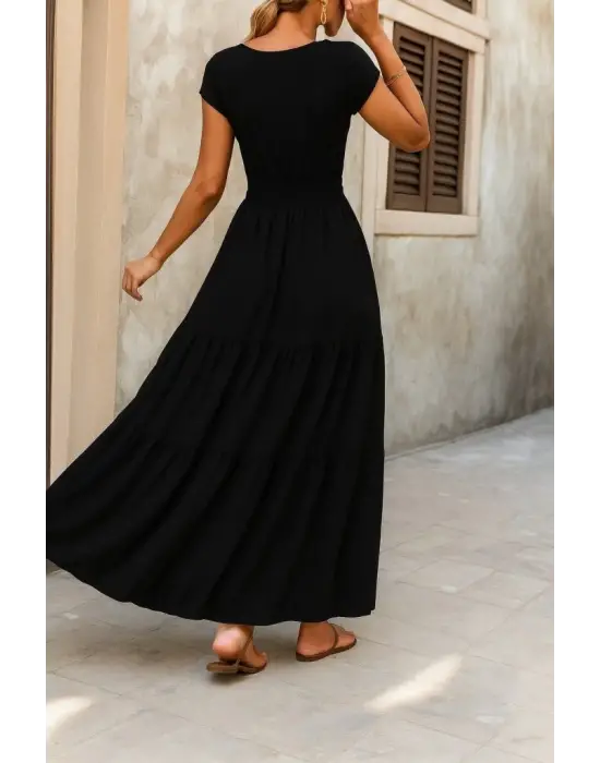 Omarı Süprem Maksi Boy Kruvaze Yaka Elbise