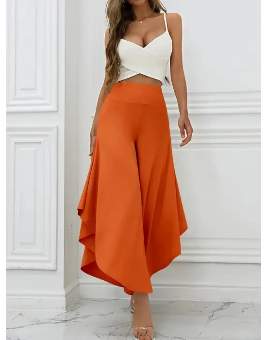 Omarı Yüksek Belli Geniş Paçalı Sandy Pantolon