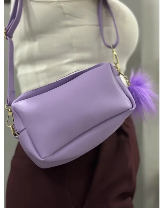 Omarı Mor Ponponlu Şık Cilt Çantası