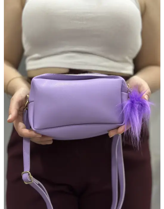 Omarı Mor Ponponlu Şık Cilt Çantası