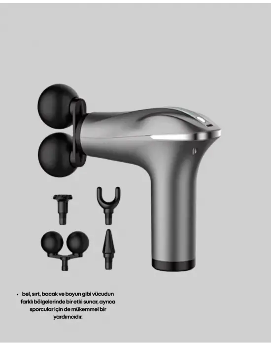 Portatif Şarjlı Masaj Tabancası 4 Başlık Derin Doku Masaj Aleti