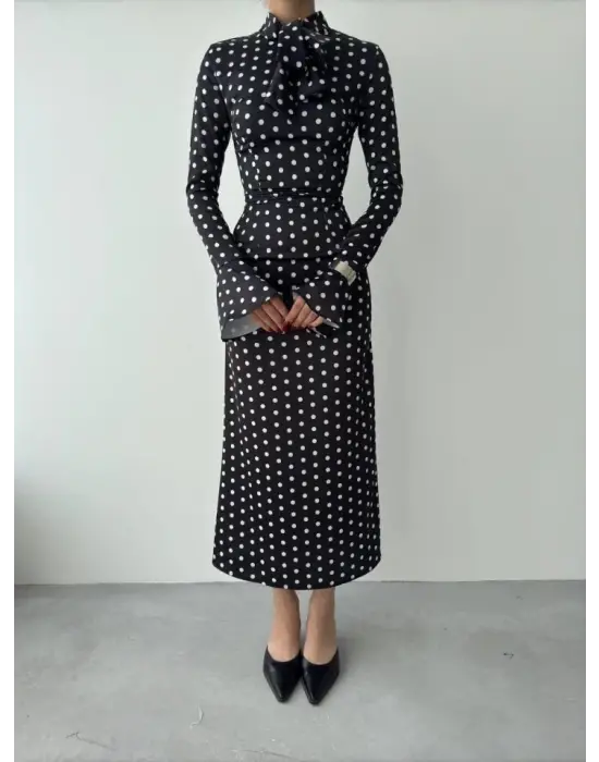 Omarı Şık Puantiyeli Elbise