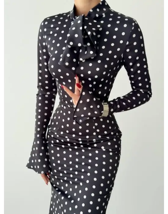 Omarı Şık Puantiyeli Elbise