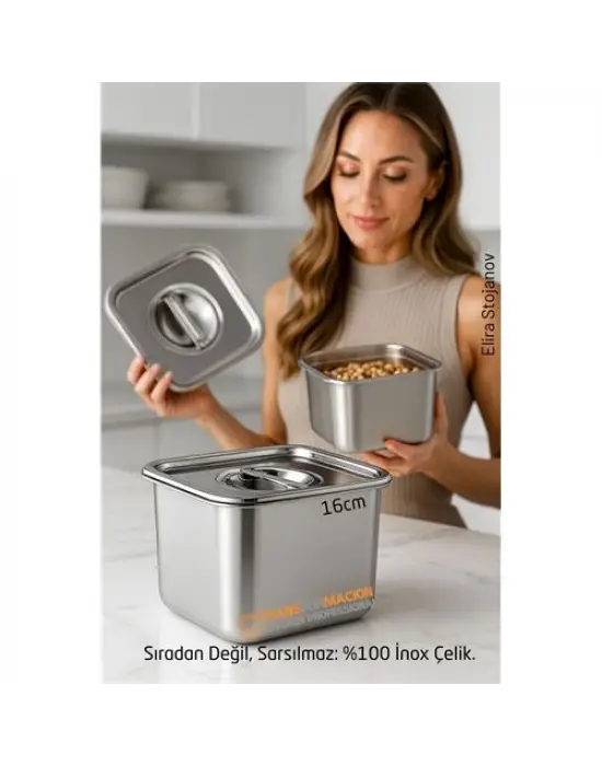 Premium Inox Saklama Kabı - Hava Sızdırmaz Mutfak Düzenleyici 16x12 cm 304 Paslanmaz Çelik