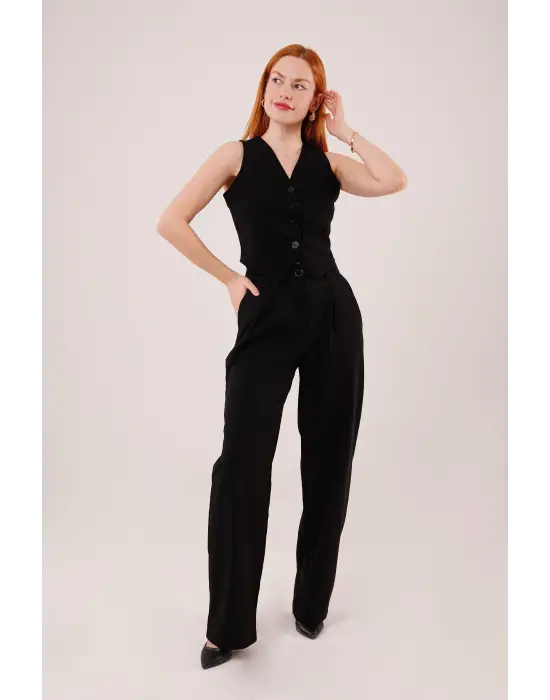 Premium Model Oturtmalı Siyah Pantolon