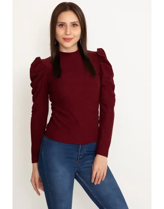 Prenses kol bluz bordo w3125