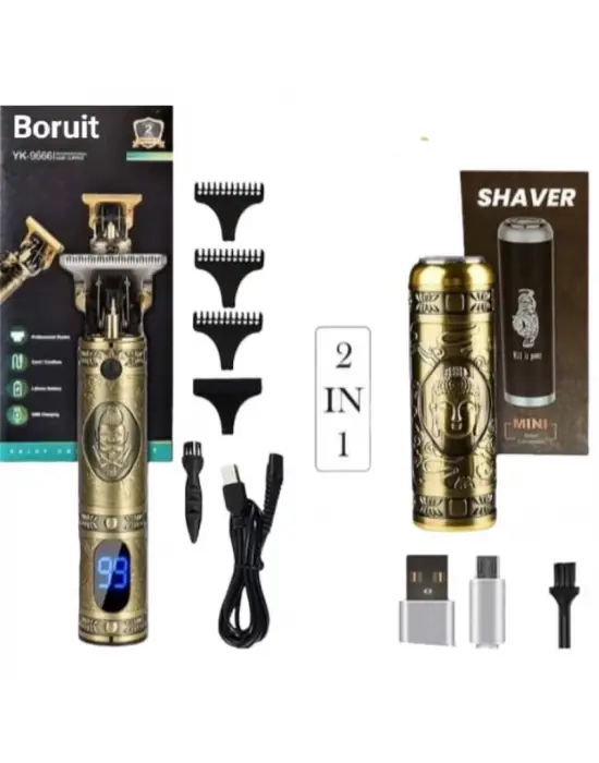 Pro 2 İn 1 Vintage Traş Makinesi Şarjlı Dijital Göstergeli Aliminyum Gövde