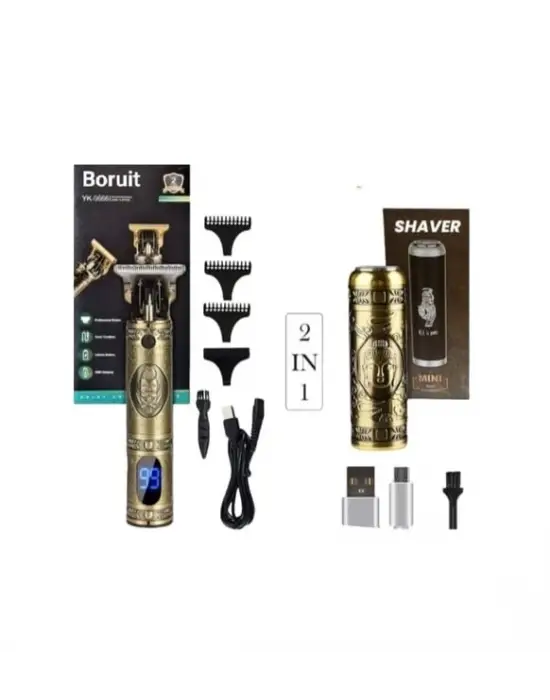 Pro 2 İn 1 Vintage Traş Makinesi Şarjlı Dijital Göstergeli Aliminyum Gövde