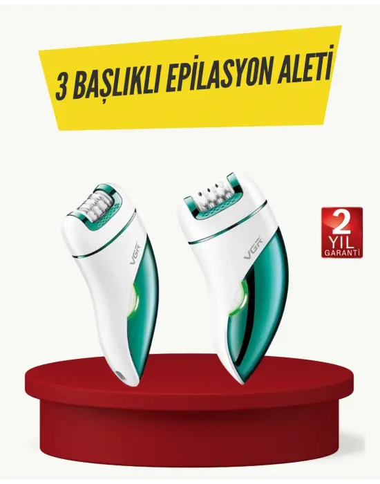 Profesyonel 3 İn 1 Epilasyon Cihazı Led Aydınlatmalı Suya Dayanıklı Şarjlı Vgr Epilatör