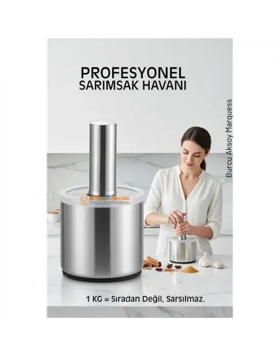 Profesyonel Ezici Sarımsak Havanı Seti -  Mutfak Tipi Baharat Havanı  304 Paslanmaz Çelik