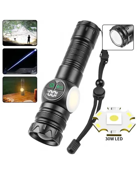 Ps-8745 Profesyonel Zoomlu 30w  Powerbank Mıknatıslı Avcı Kamp Tamirci Feneri