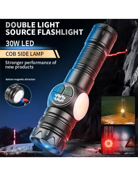 Ps-8745 Profesyonel Zoomlu 30w  Powerbank Mıknatıslı Avcı Kamp Tamirci Feneri