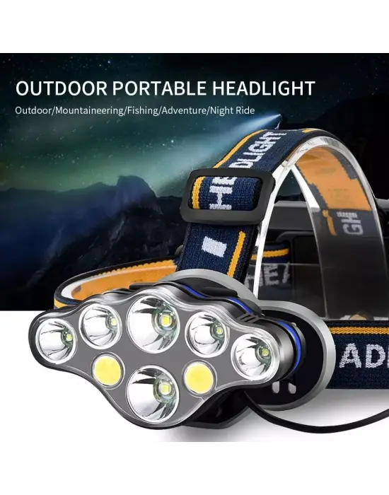Ps-888 Güçlü Usb Şarj Edilebilir Profesyonel 8 Modlu 6000 Lümen 8 Led Su Geçirmez Kafa Lambası