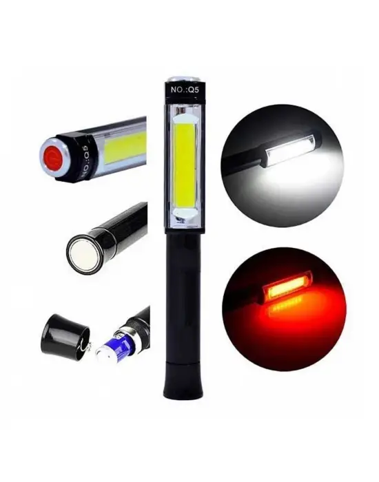 Ps-Q5 Pilli Mıknatıslı Cob Led Çalışma Tamir Kırmızı Işık El Feneri