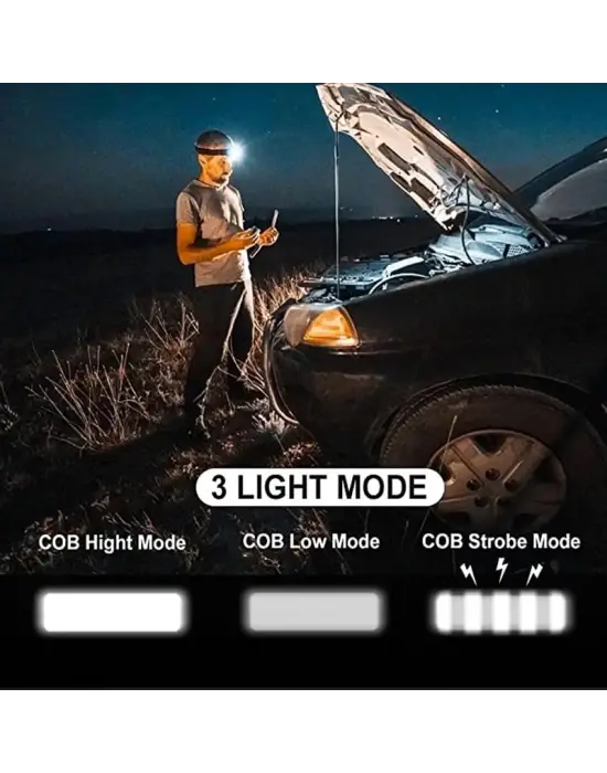 Ps-t89 Mini Pilli Cob Led 3 Mod Su Geçirmez Kafa Feneri Lambası