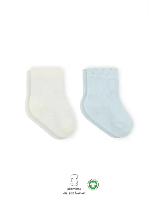 Omarı Trend Penye Soket Çorap Seti Mavi Ekru